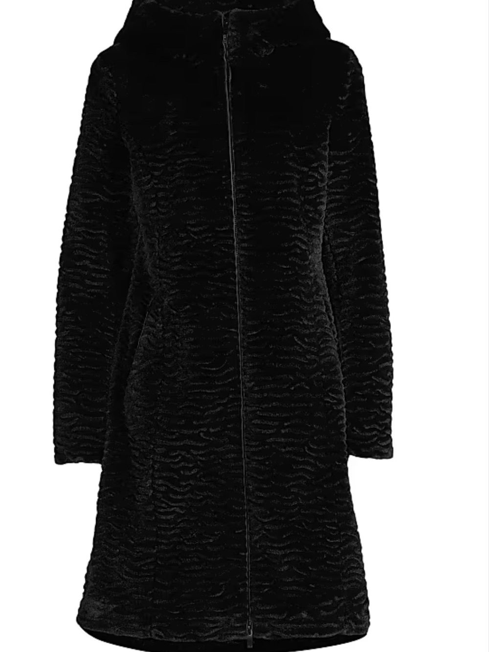 Donna Karan Black Hooded Faux Fur Coat